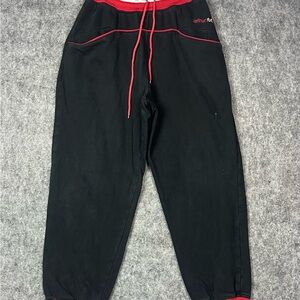 VINTAGE FUBU Platinum Joggers Black & Red Trim Size L Made In Korea Sweatpants